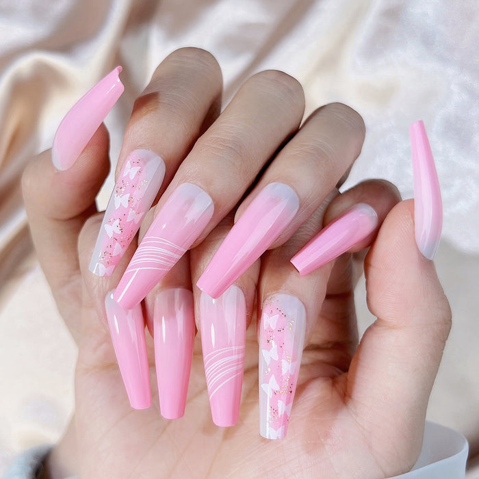 Wholesale Nail Stickers Plastic Marble Pink Extra Long Trapezoid  JDC-NS-oumei011
