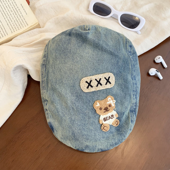 Wholesale Retro washed denim front versatile reverse ducktongue beret hat