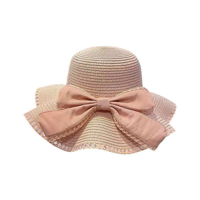 Wholesale Bow hat, large brimmed straw hat, sun hat, fashionable sun hat