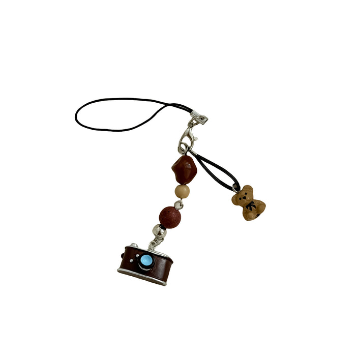 Wholesale camera beaded mobile phone chain bag hanging key chain bear hanging chain