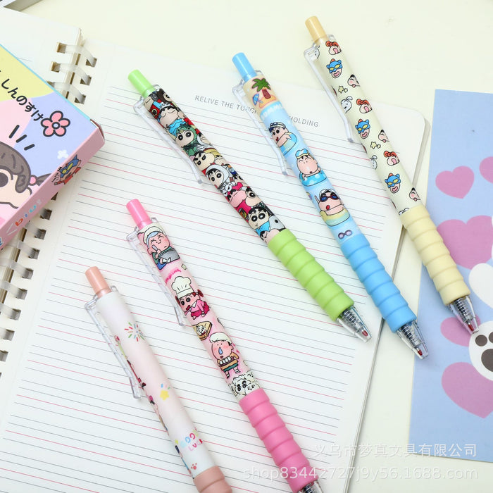 Wholesale 5pcs/set Cute Crayon Fun Brush Pen  Quick-Drying Smooth Press Gel Pen Student Cartoon Burden-Reducing Black Pen
