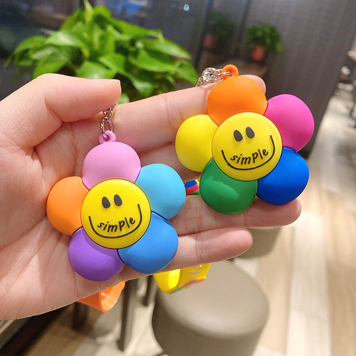 Wholesale Personalized and Creative Colorful Smiling Face Flower Cute Cartoon Keychain Pendant Dropping PVC Car Key Pendant