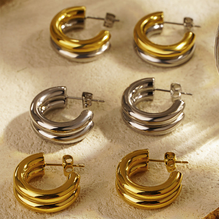 Wholesale Stainless Steel Splicing C-shaped Earrings JDC-ES-LangDi002