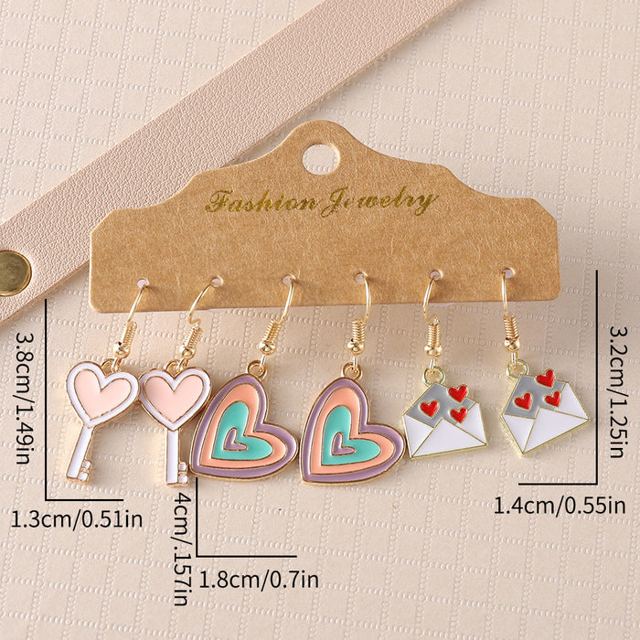 Wholesale Valentine' s Day Colorful Love Key Love Envelope Earrings Set Valentine' s Day Party Earrings Gift