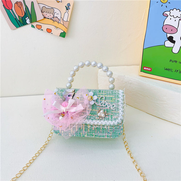 Wholesale Children's Bag Chain Bag Pearl Accessories Hand Bag  Children's Cute Little Flower Shoulder Bag Girl