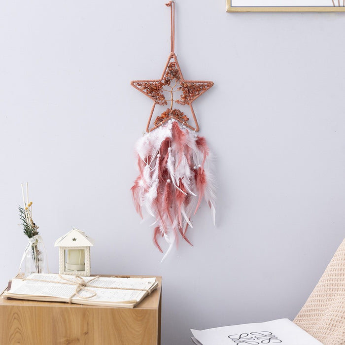 Wholesale Feather Dreamcatcher Wall Hanging with Tree of Life Design and Natural Stone Accents
