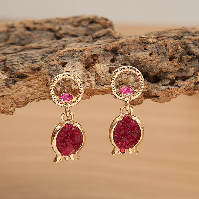 Wholesale Alloy Pomegranate Earrings Fruit Design Electroplated Finish