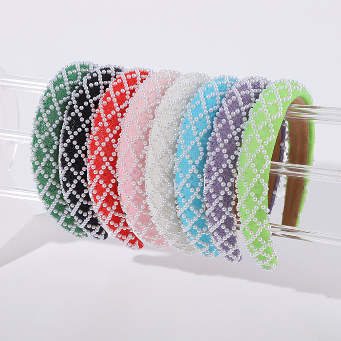 Wholesale Sponge wide-brimmed headband inlaid with pearls,  light luxury and high-end headband for women,  showing temperament hair accessories