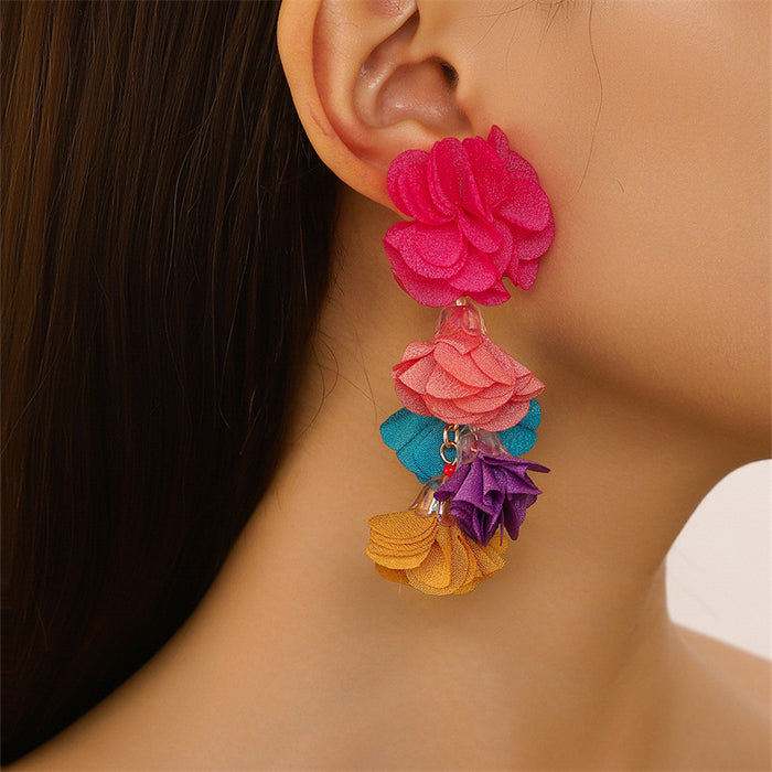 Wholesale Colorful Flower Tassel Stud Earrings Trendy Floral Design MOQ≥3