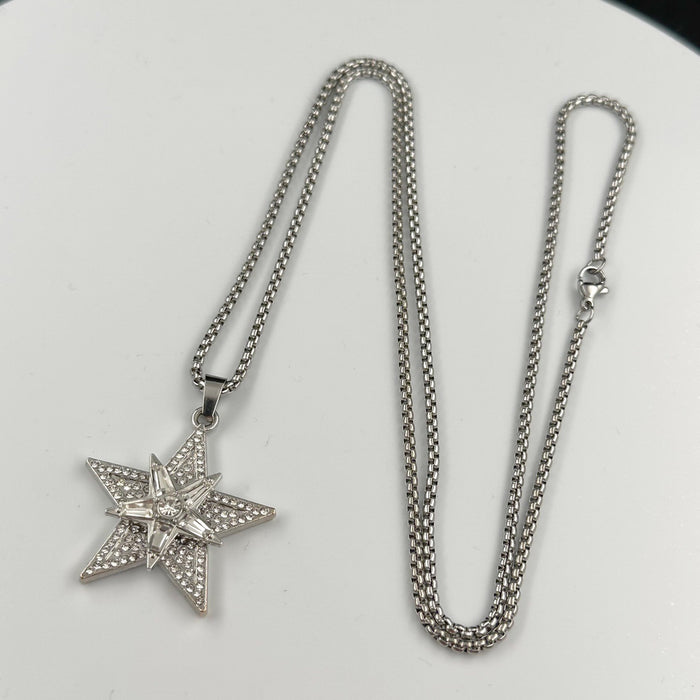 Wholesale Rotating Five-pointed Star Full Diamond Alloy Pendant Necklace JDC-NE-DanYuan012