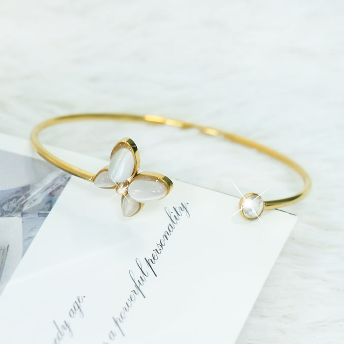 Wholesale New high-end jewelry bracelet with open titanium steel bracelet, gold-plated shell rhinestone butterfly bracelet