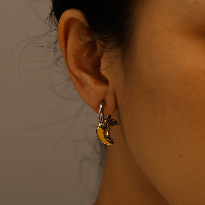 Wholesale Titanium steel star moon earrings, stainless steel ring earrings, gold and silver dual tone earrings