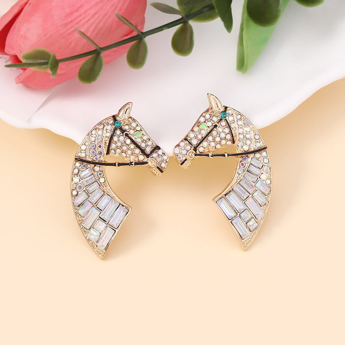 Wholesale horse head rhinestone stud earrings creative alloy exaggerated temperament earrings