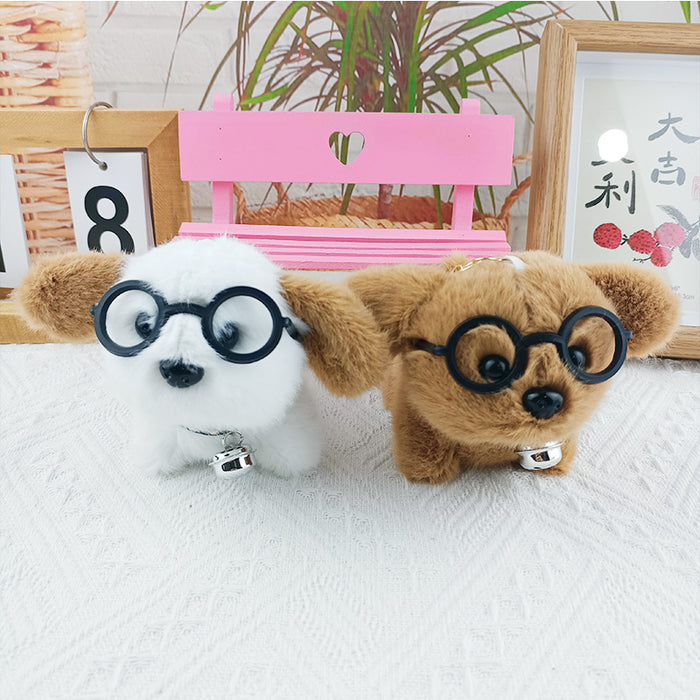 Wholesale Cute glasses dog plush toy key chain pendant doll small gift