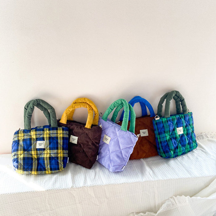 Wholesale Contrast Color Plaid Cotton Children's Handbag  JDC-HB-YuanDuo008