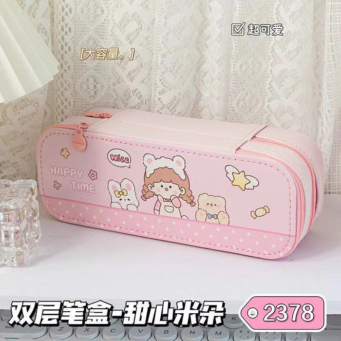 Wholesale Cute Double Layer Cloth Pencil Case Large Capacity