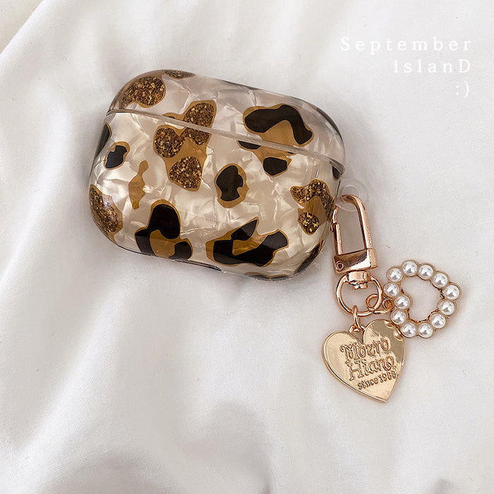 Wholesale Shell leopard print soft case Bluetooth earphone cases with chain