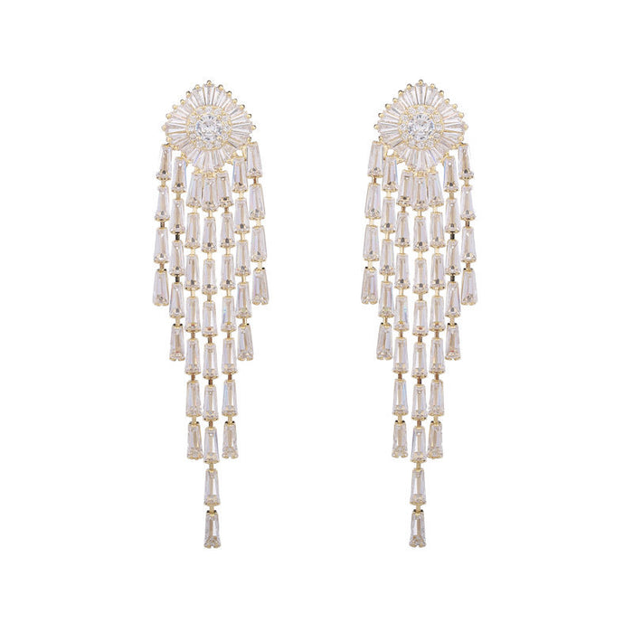 Wholesale Elegant temperament, exaggerated earrings, super sparkling zircon inlay, light luxury, high-end feeling, long tassel earrings