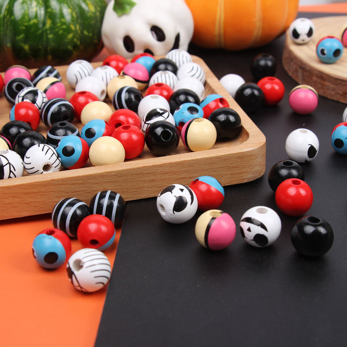 Wholesale 50PCS Halloween Ghost Face DIY Tassel Wooden Beads JDC-BDS-TianYue018