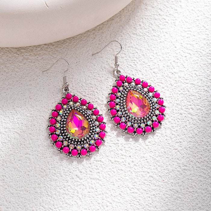 Wholesale Retro ethnic turquoise flower earrings