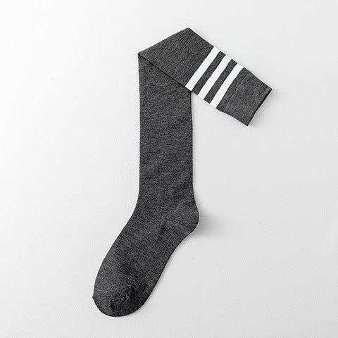 Wholesale College style three bar striped high knee socks