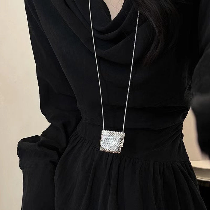 Wholesale Mini woven small bag necklace, light luxury, niche luxury, layered accessories, fashionable long sweater chain