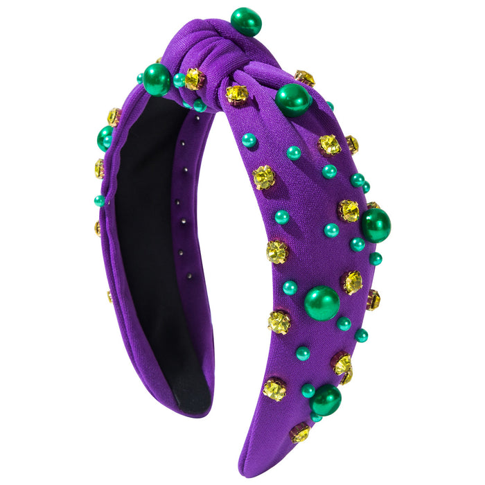 Wholesale Mardi Gras Colorful Beaded Knot Headband
