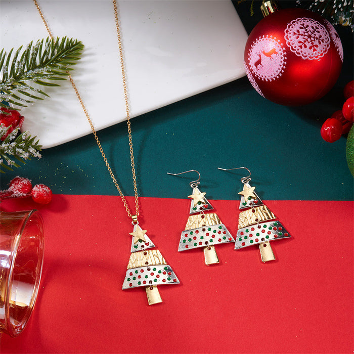 Wholesale Christmas Tree Rhinestone Drop Earring and Necklace Set Stylish