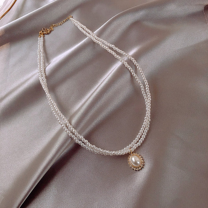 Wholesale Retro Baroque Double Pearl Necklace Female Simple Temperament Choker Necklace Fashion Clavicle Chain Neck Jewelry JDC-NE-DX001