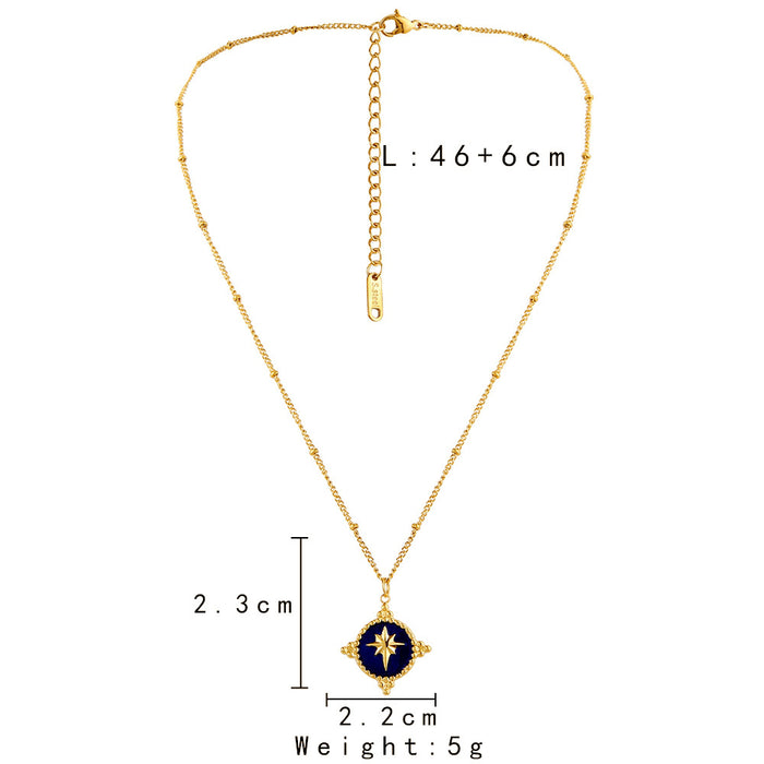 Wholesale Stainless Steel Retro Coin Shield Drip Oil Star Short Necklace