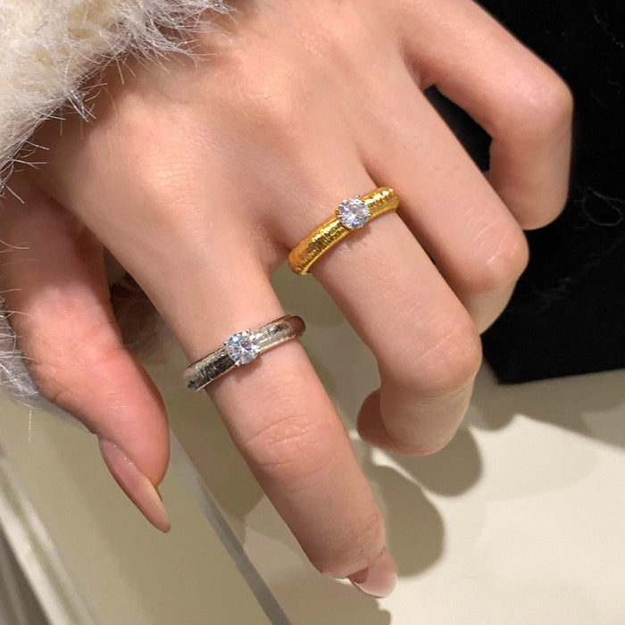 Wholesale Light luxury metal brushed diamond inlaid ring, niche and high-end open mouth ring