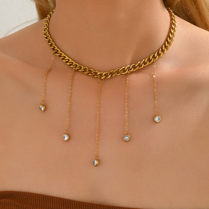 Wholesale Fashionable, trendy, minimalist design, pearl zircon pendant, versatile tassel necklace, small accessory