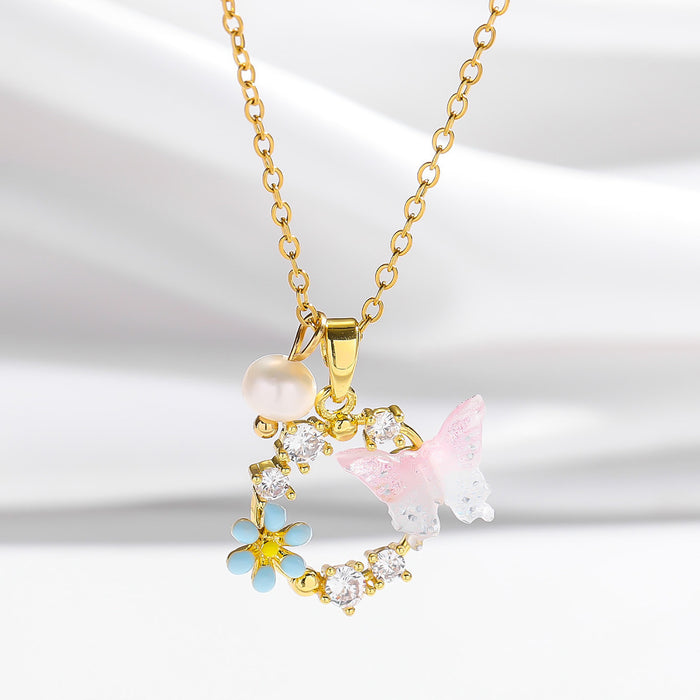 Wholesale Dreamy Haoshi Butterfly Necklace, niche temperament, light luxury collarbone chain, pearl zircon pendant