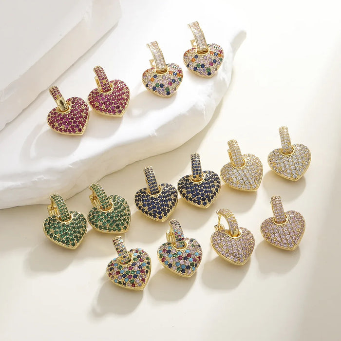Wholesale Light luxury, high-end temperament, retro colored zircon heart-shaped heart earrings, earrings, earrings, ear buckles