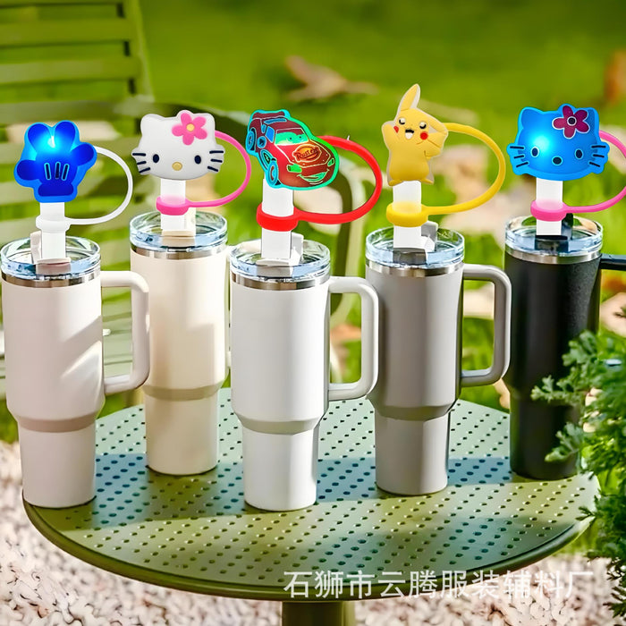 Wholesale 10pcs Silicone Straw Cap Cartoon Led Light Dustproof Straw Cap Recyclable