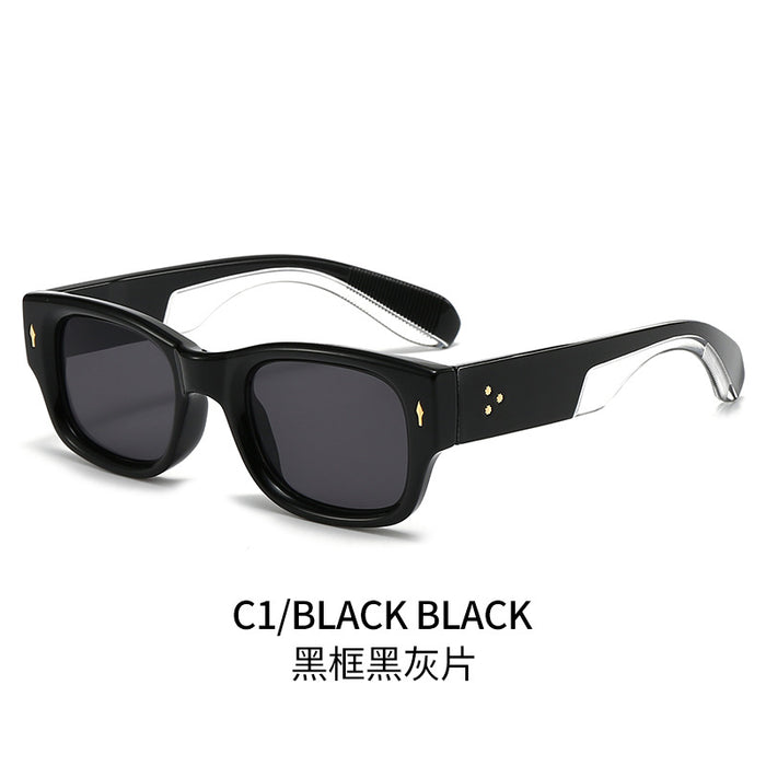 Wholesale Minimalist sunglasses with narrow frame, wide legs, personalized rice nail decoration, fashionable sunglasses