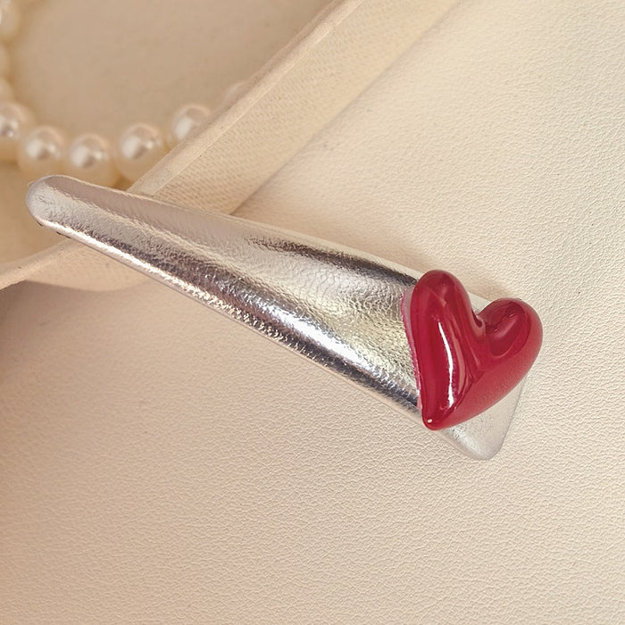 Wholesale Silver white leather hair clip, red heart hair accessory, exquisite broken hair, bangs clip, side clip