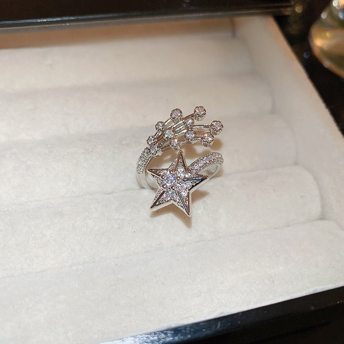 Wholesale Zircon diamond geometric love open ring sweet niche fresh index finger ring fashion high-end jewelry