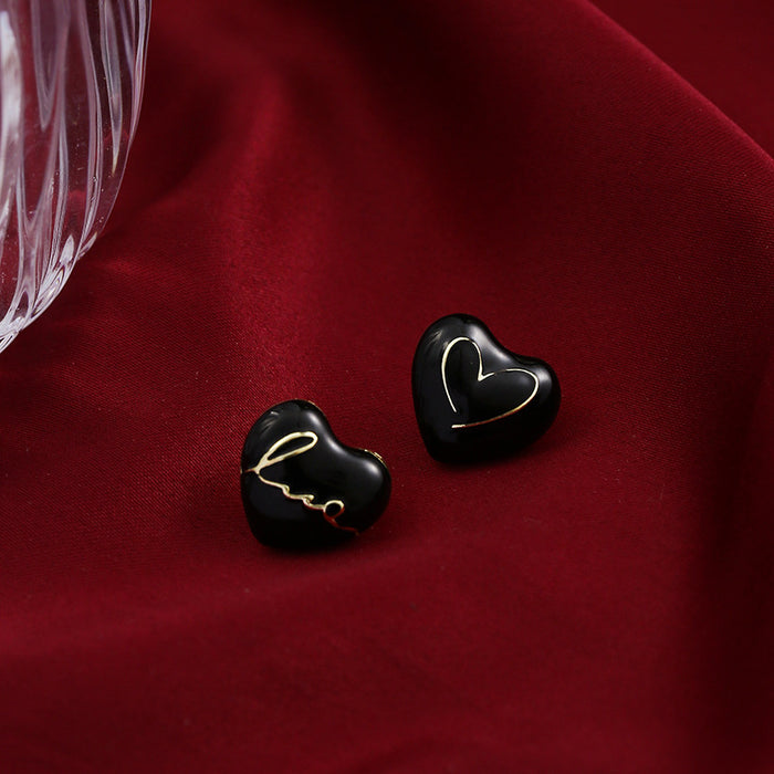 Wholesale Simple letter earrings with oil dripping, light luxury, niche design, high-end commuting, asymmetrical earrings