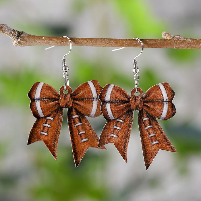 Wholesale Sporty bow pendant earrings for global events,  acrylic earrings for sports enthusiasts