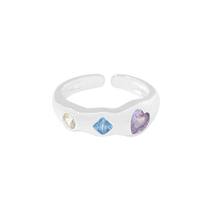 Wholesale Irregular alloy metal colored zircon heart ring, niche retro personality, simple and versatile temperament ring