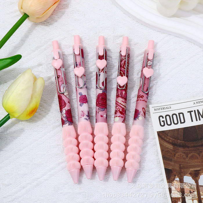 Wholesale Pink Heart Rose Press Gel Pen Romantic Girl Brush Pen  Quick Dry Press Black Pen