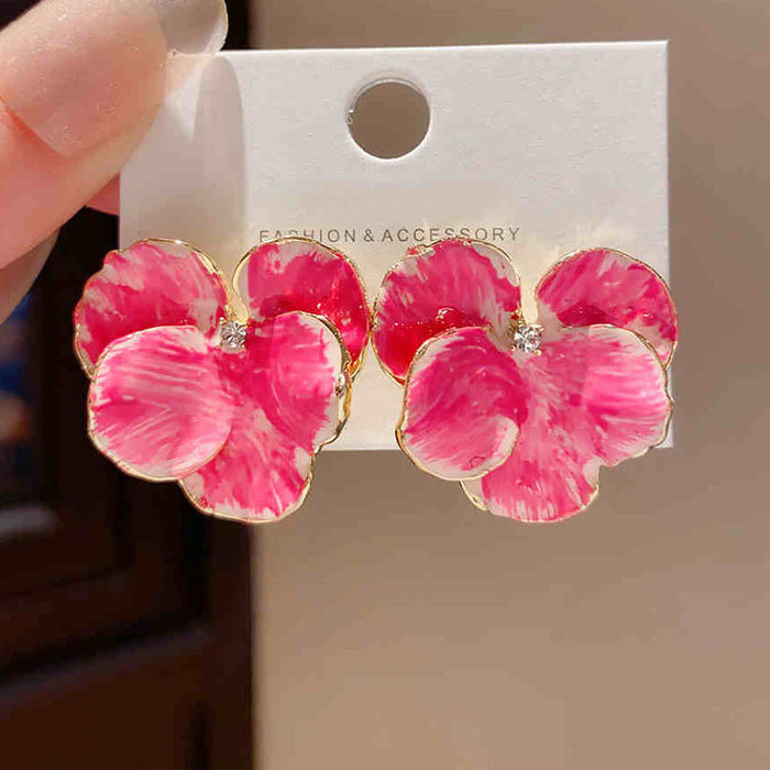 Wholesale Rose Pink Flower Earrings Sweet Elegant Earrings