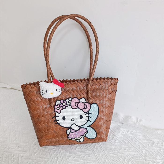 Wholesale Cartoon Woven Bag Large Capacity Work Bag Hand Woven Vegetable Basket Handbag