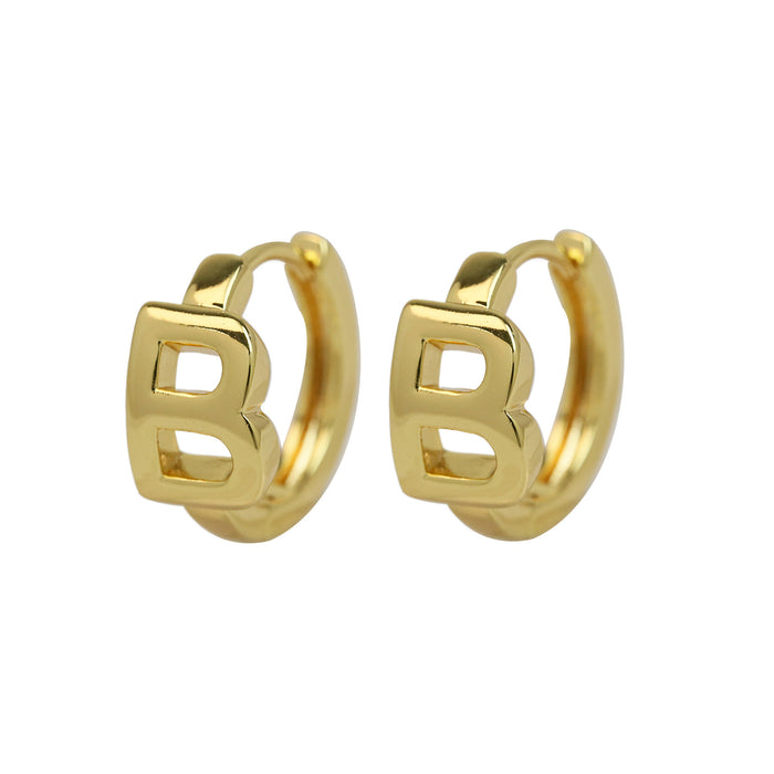 Wholesale  18k gold high-polished brass simple 26 English letters earrings