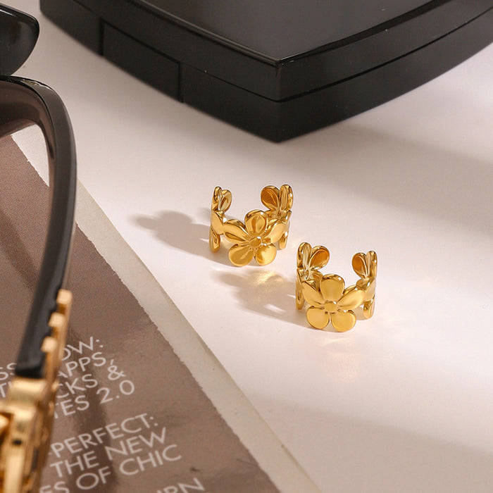 Wholesale Stainless steel flower earrings with high-end feel, no ear holes, ear bone clip, titanium steel earrings