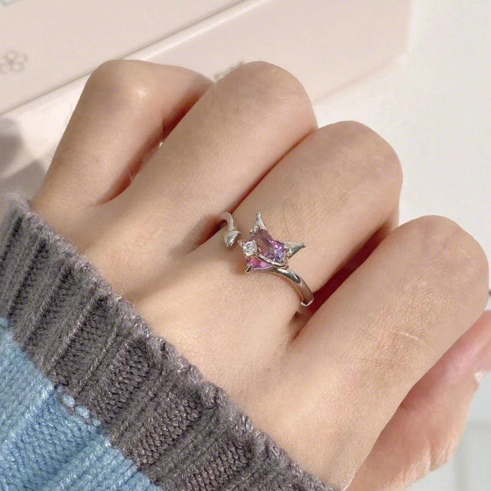 Wholesale Crystal Ring Women's Cartoon Niche High-end Heart Opening Ring