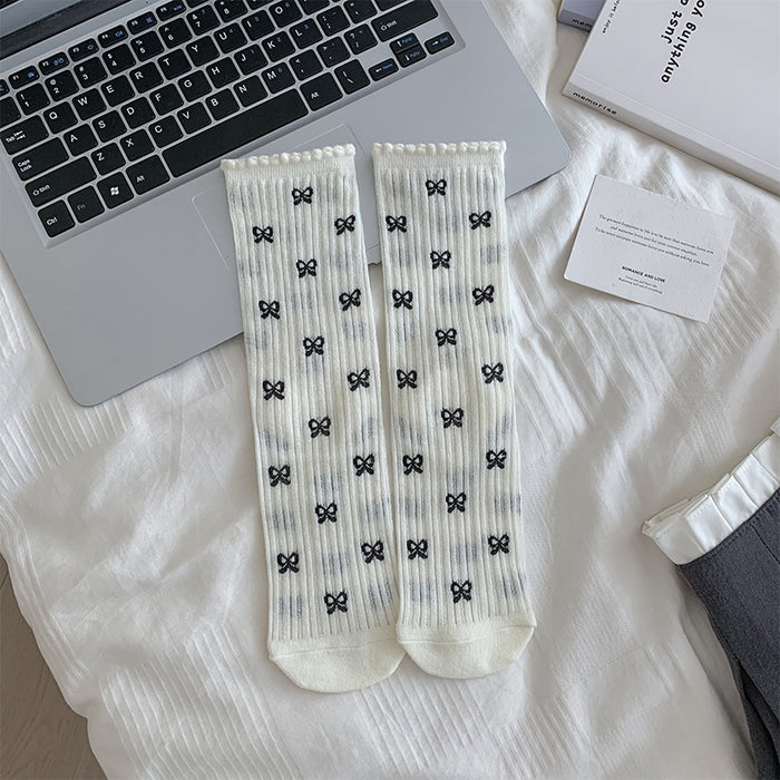 Wholesale Polka dot socks with bow and thin mesh, tube socks, polka dot socks, breathable and versatile socks