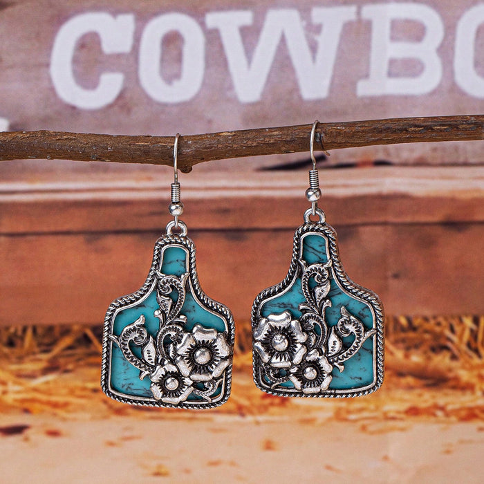 Wholesale Western style vintage pinto highland cattle desert sunset pattern pendant earrings