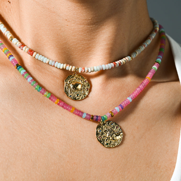 Wholesale Original Jewelry Design Colorful Natural Stone Necklace Stainless Steel Twelve Constellation Necklace Personalized Matching